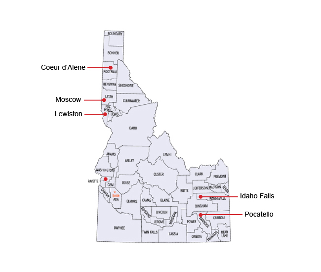 Map of Idaho counties